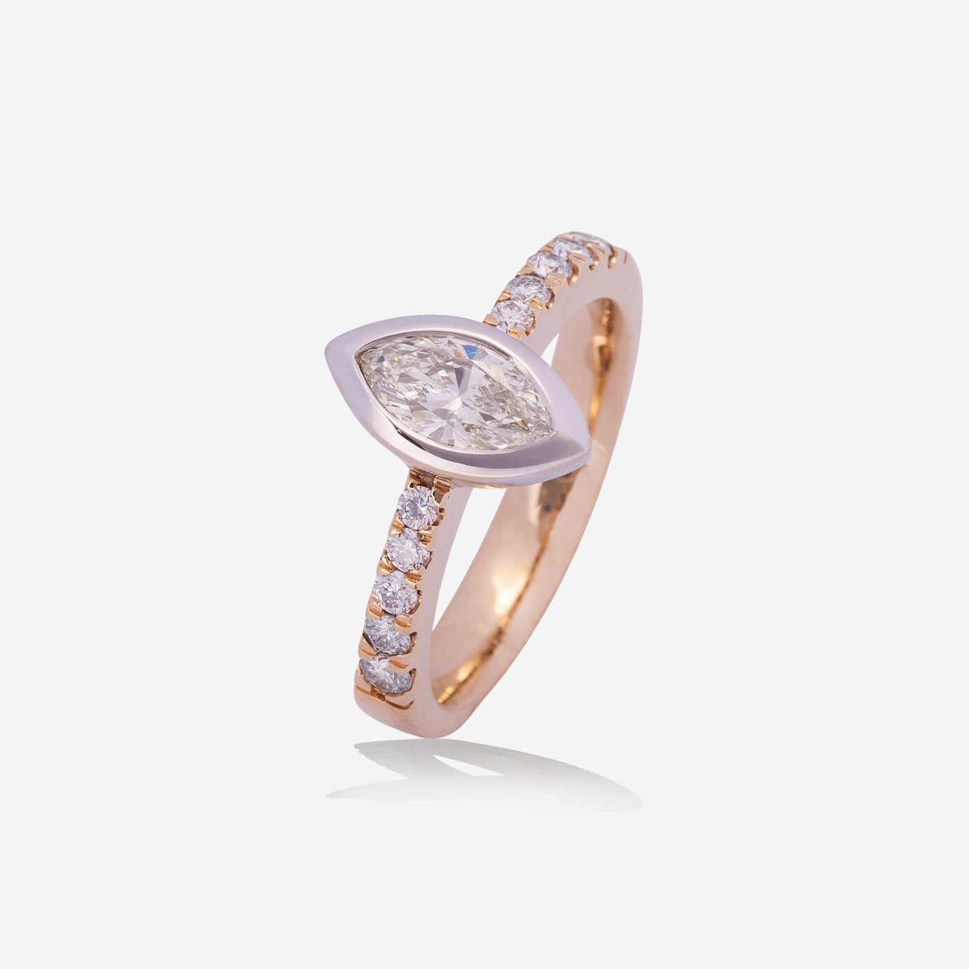 Yellow Gold Marquise Solitaire With Diamonds Band Ring - Ref: RY04956