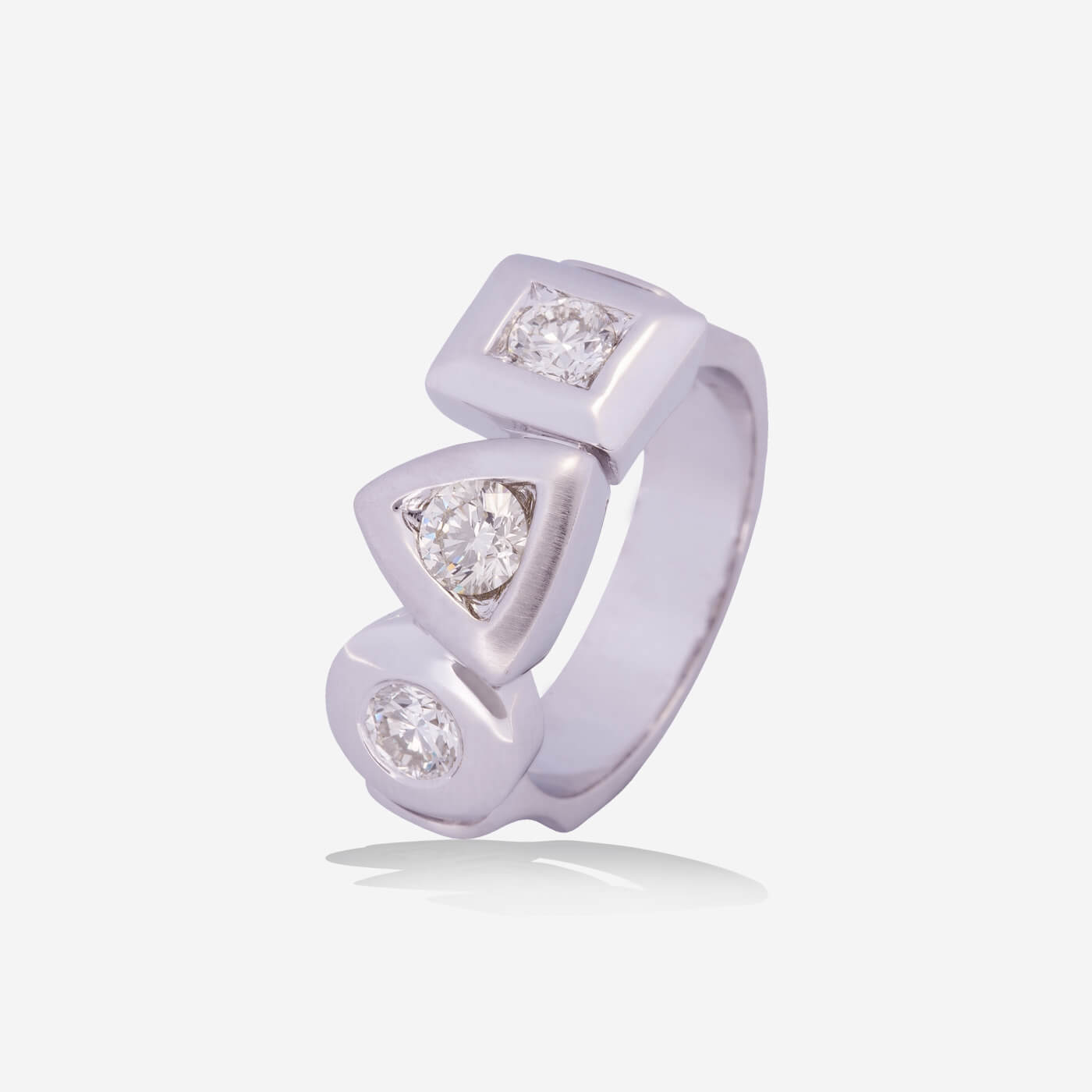 White Gold 3 Shapes With 3 Diamonds Ring - Ref: RY03989