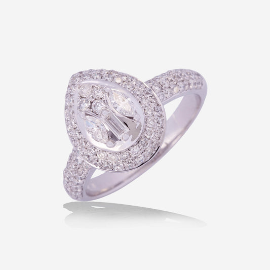 White Gold Pear Shape Filled With Diamonds Ring - Ref: RY05956