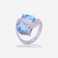 White Gold Blue Topaz With Top Line Diamonds Ring - Ref: KY00115